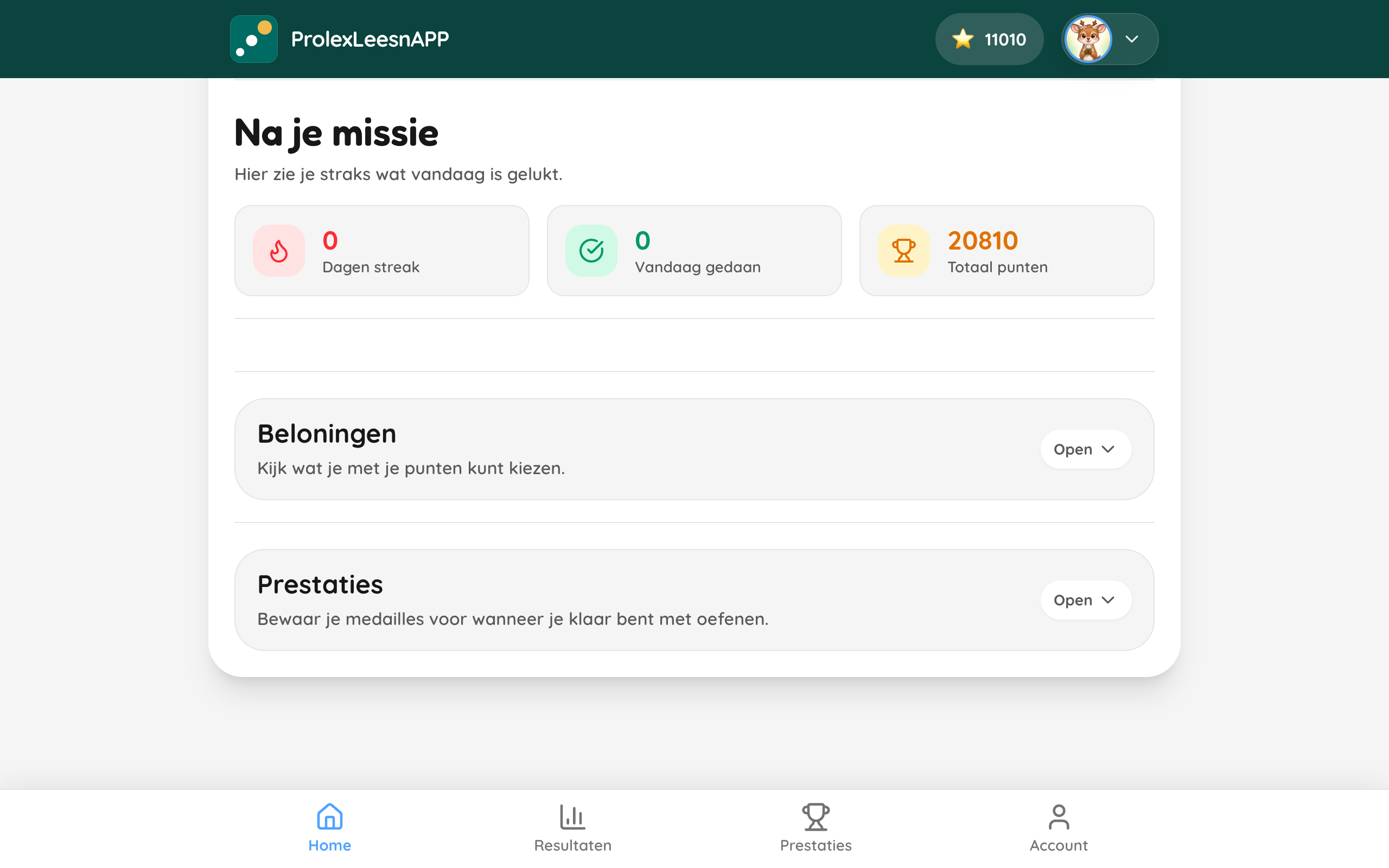 De statistieken en uitklapbare onderdelen voor beloningen en prestaties op het dashboard