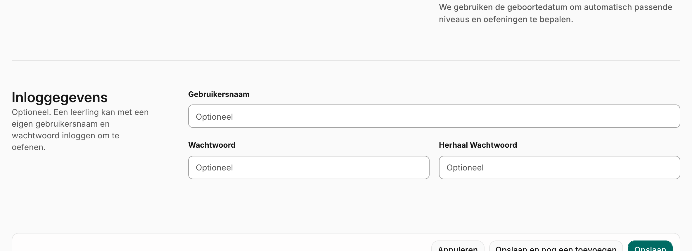 Het gedeelte Inloggegevens met gebruikersnaam- en wachtwoordvelden