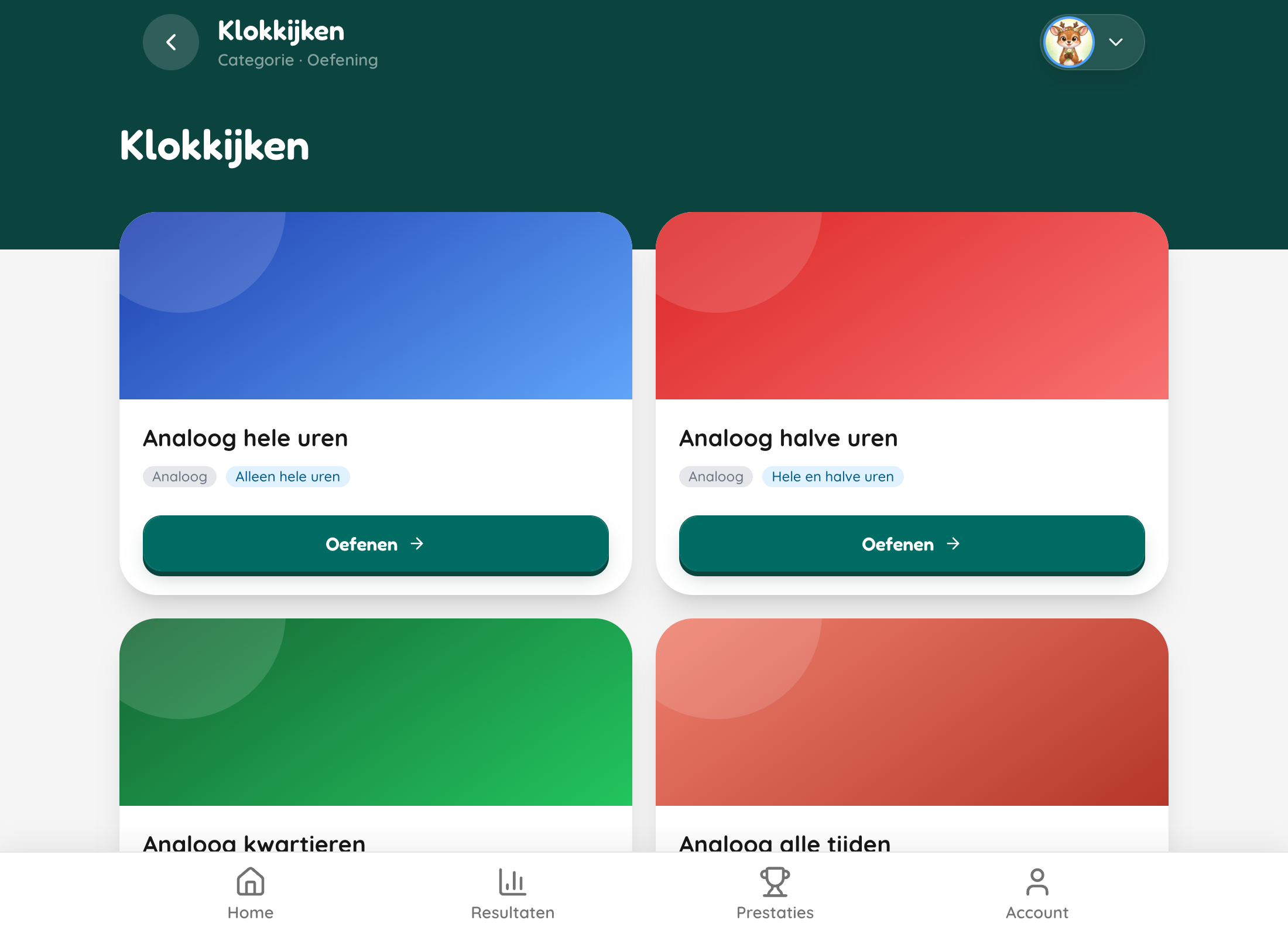 Overzicht van analoge en digitale klokoefeningen voor hele uren, halve uren, kwartieren en alle tijden.