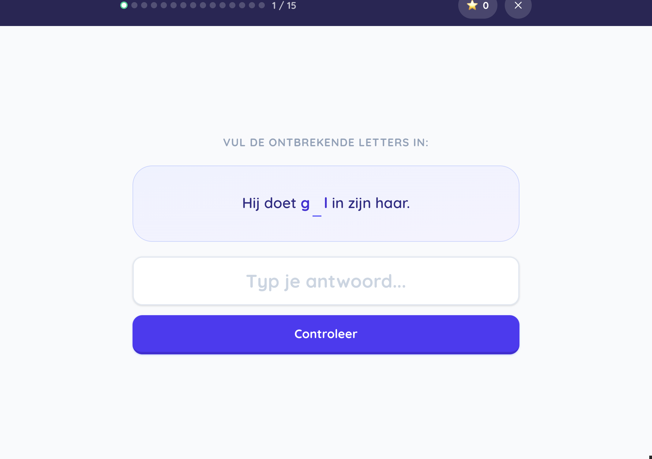 Screenshot van een intypoefening: het kind schrijft het woord zelf