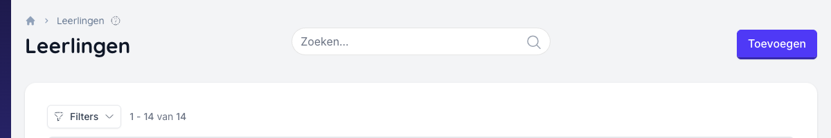 Leerlingenlijst met de Toevoegen-knop rechtsboven